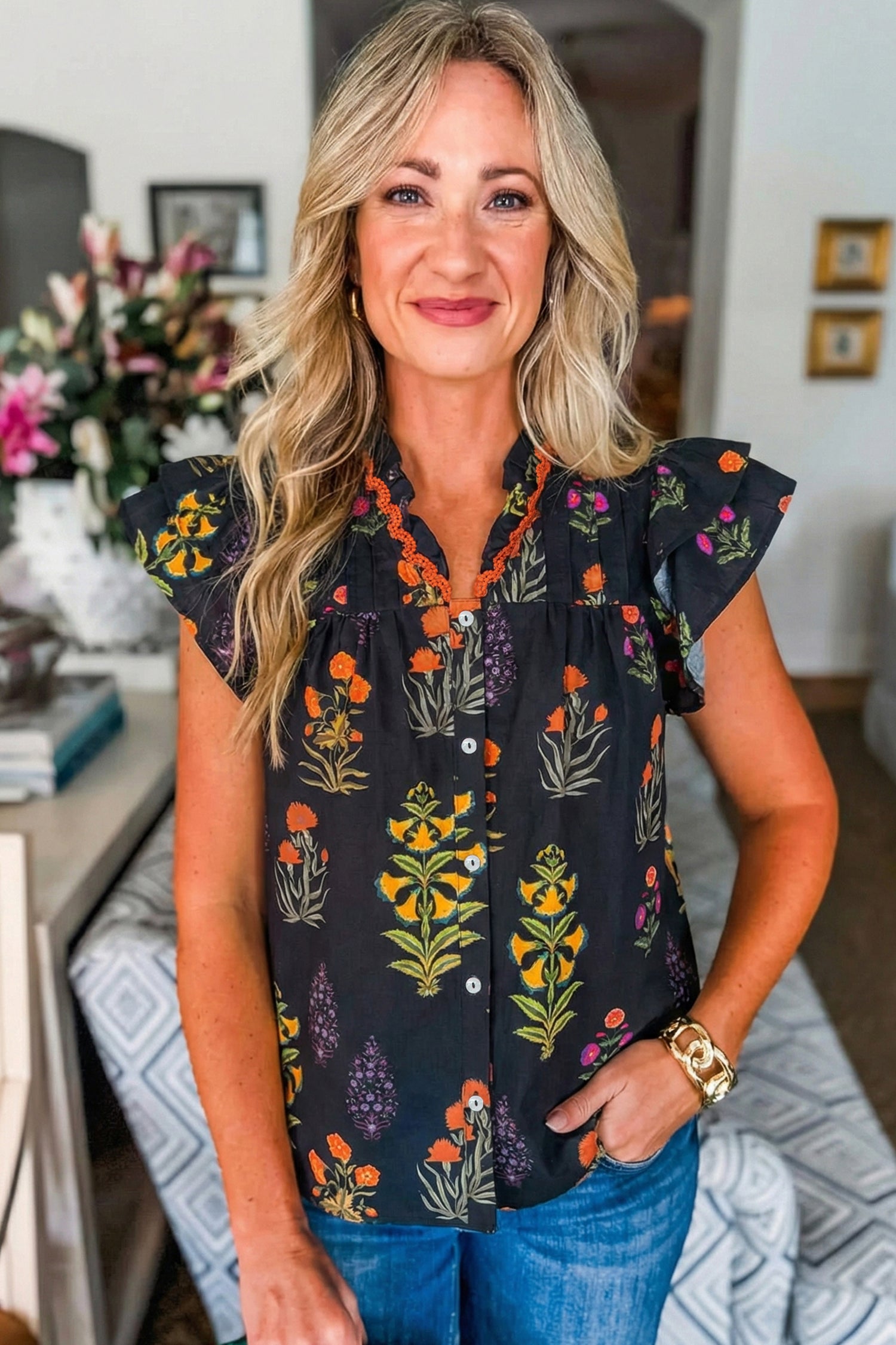 дамска риза с цветен флорален десен