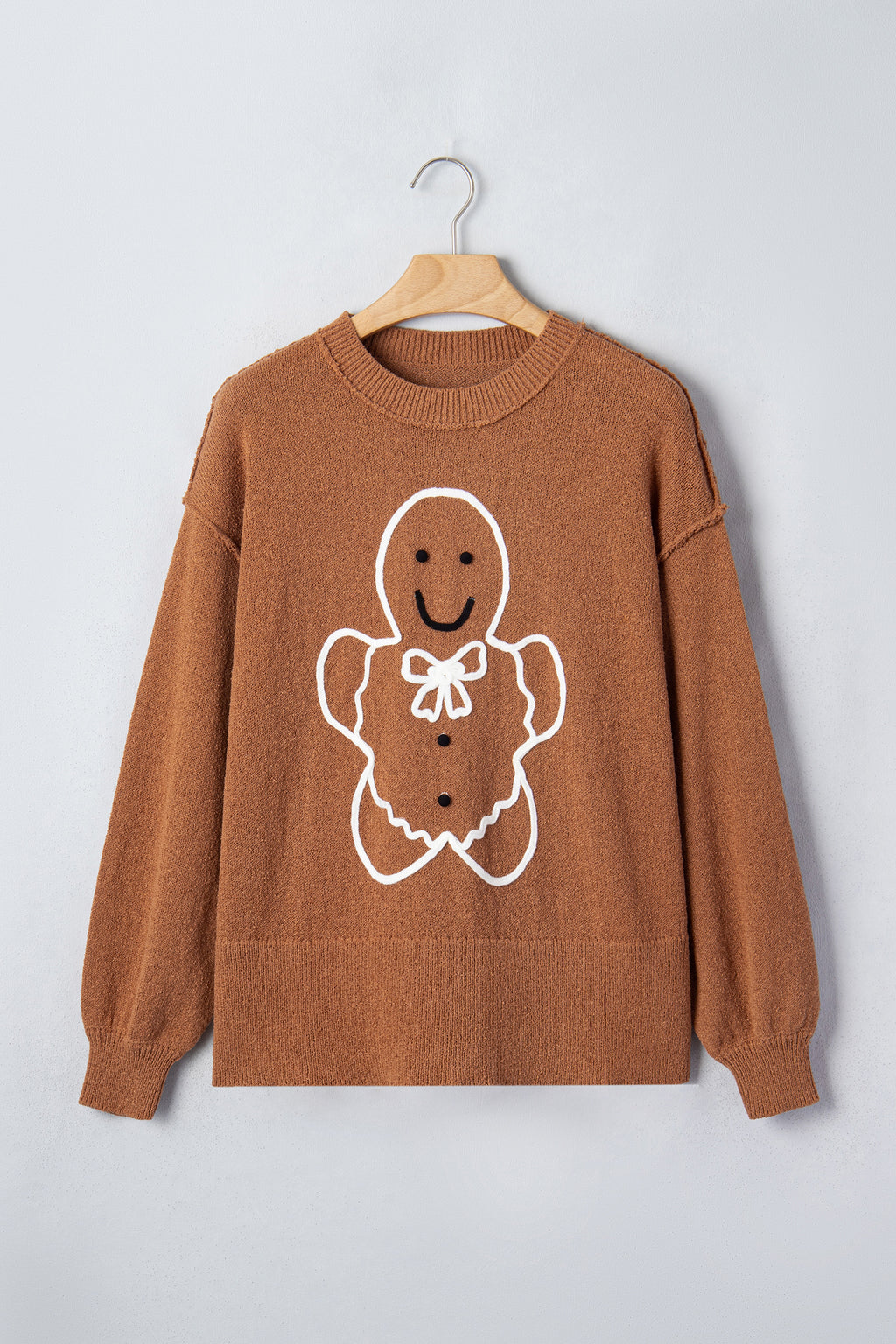 Кафяв oversized коледен пуловер с джинджифилово човече