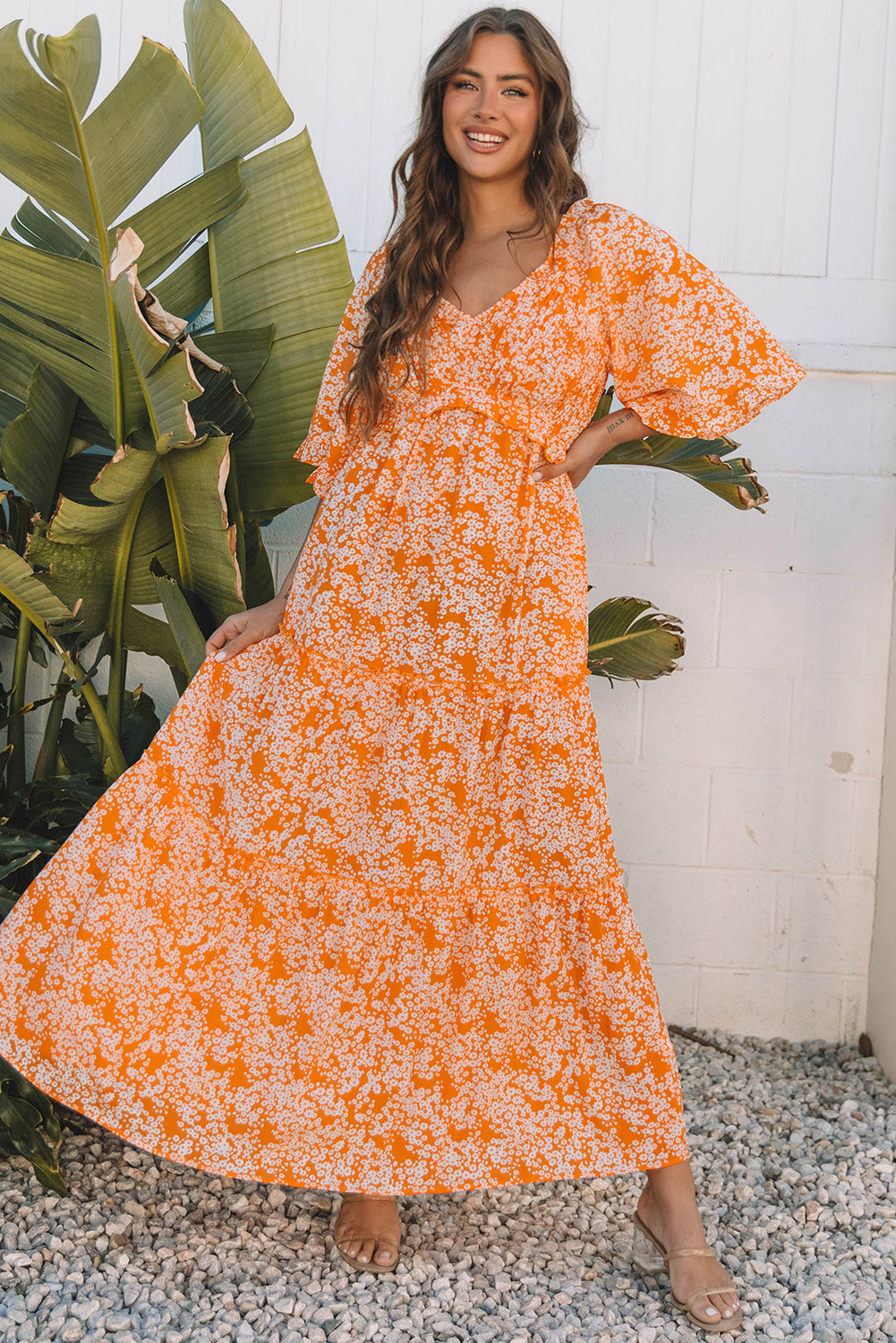 Long dress with floral print 