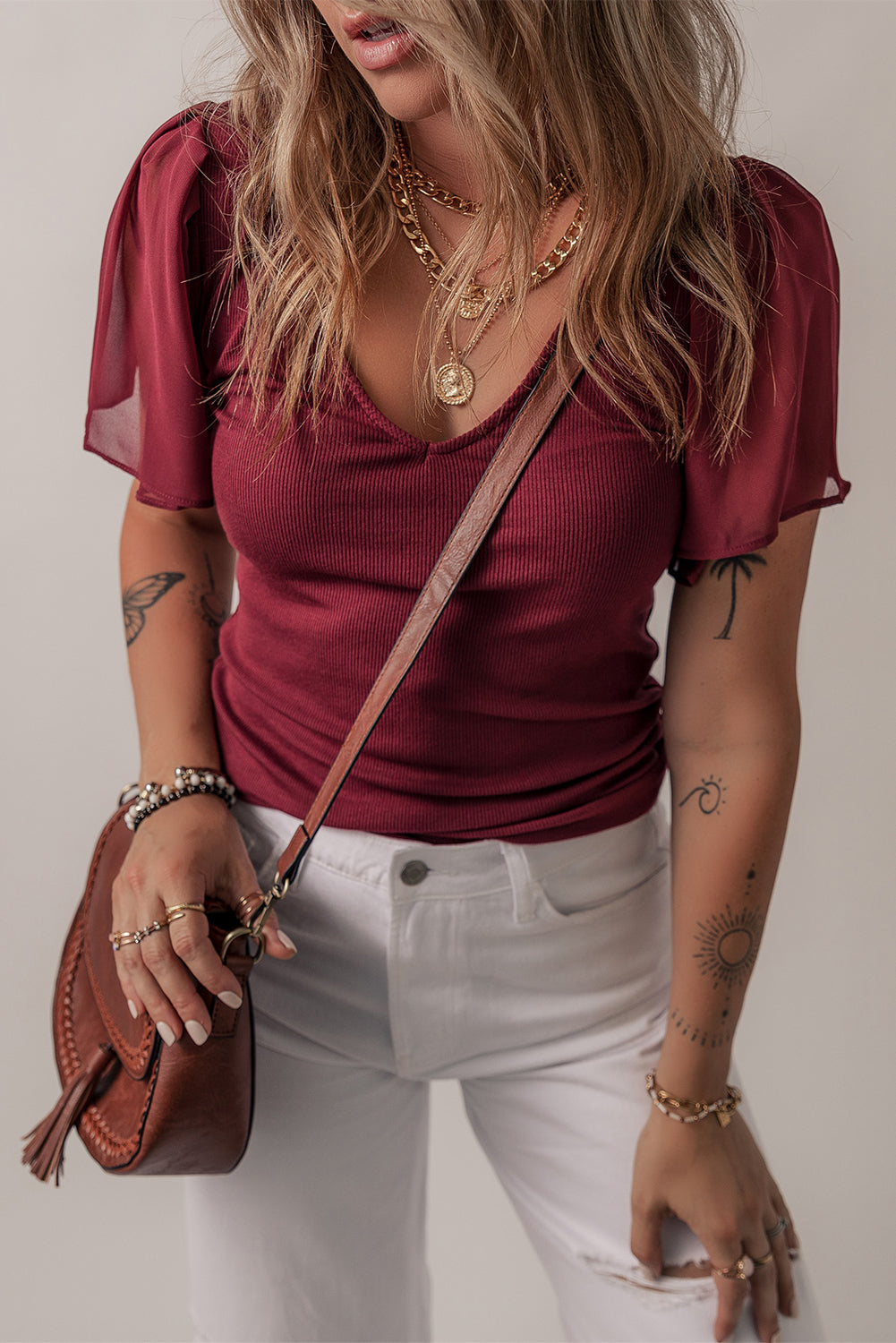 Блуза в цвят бордо