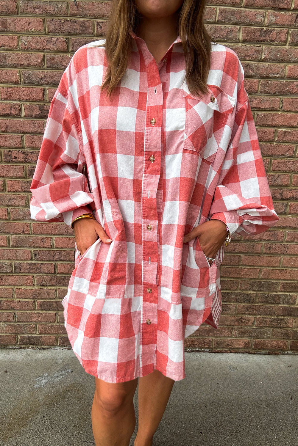 Cotton plaid shirt dress 