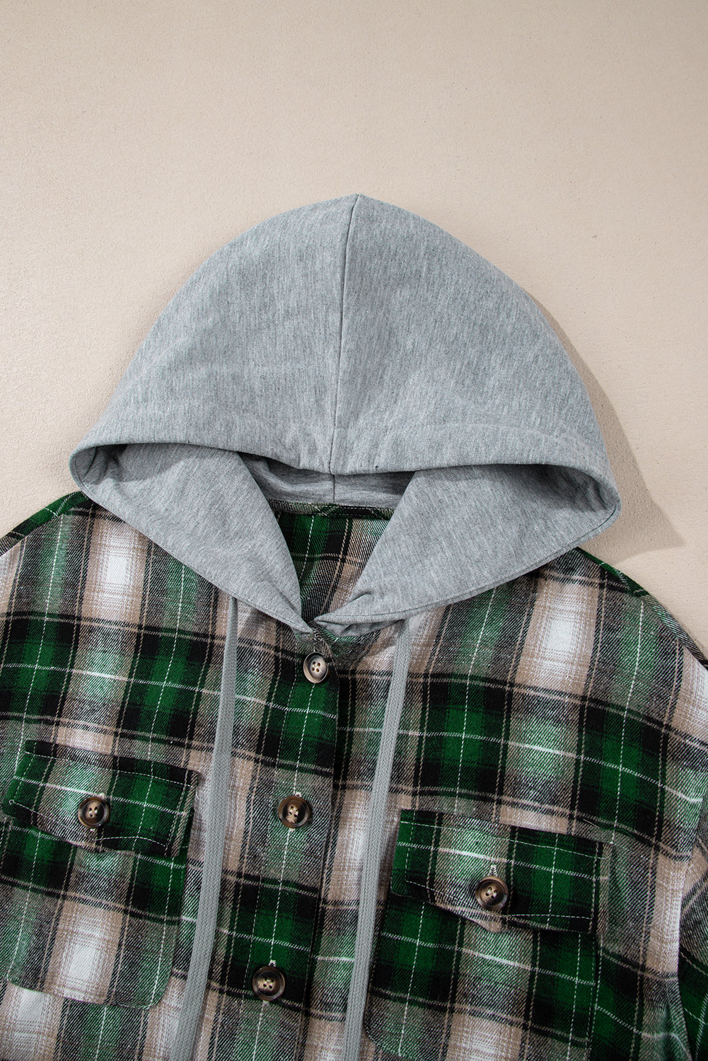 Checked shacket shirt with hood 