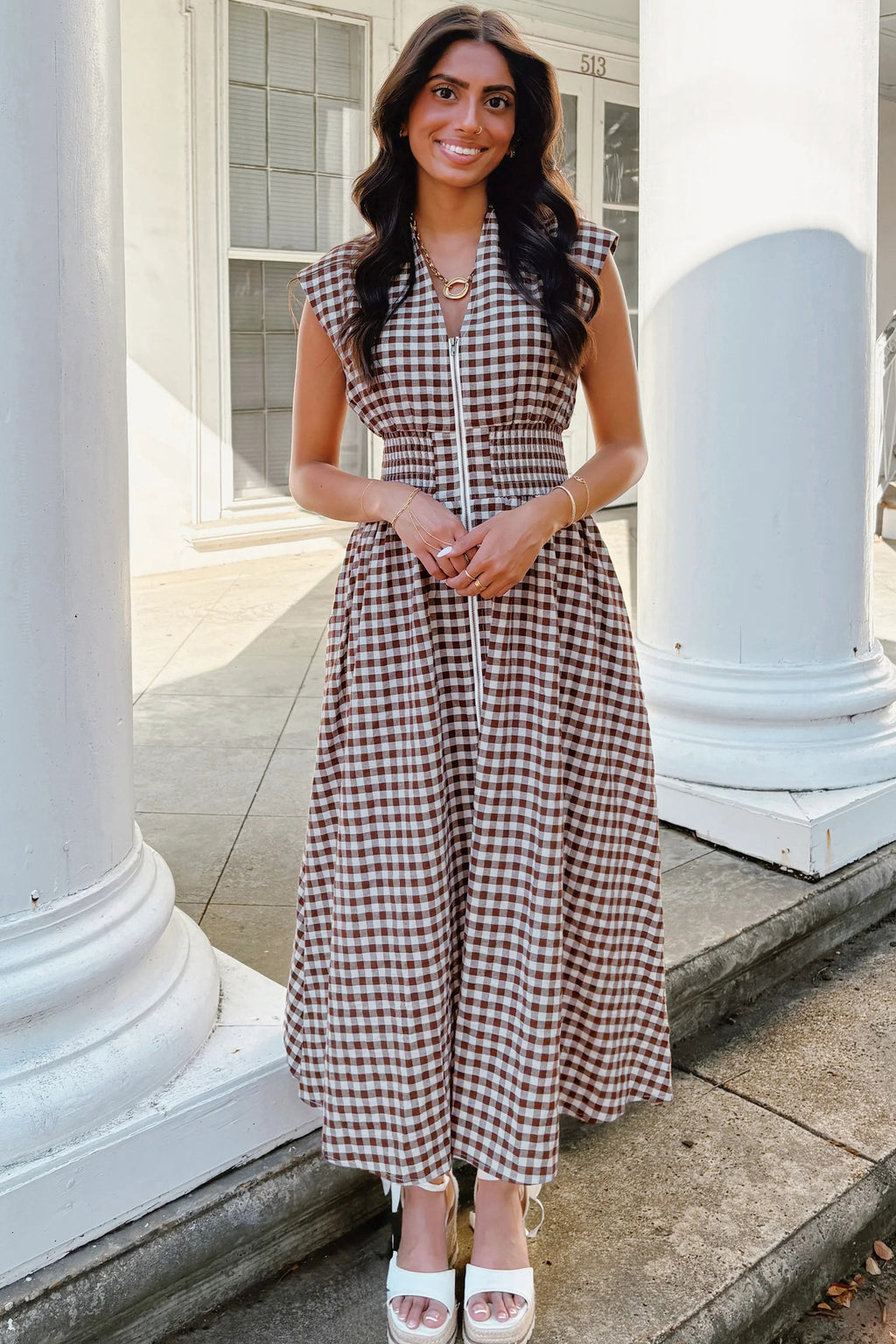 Checkered dress with zipper 