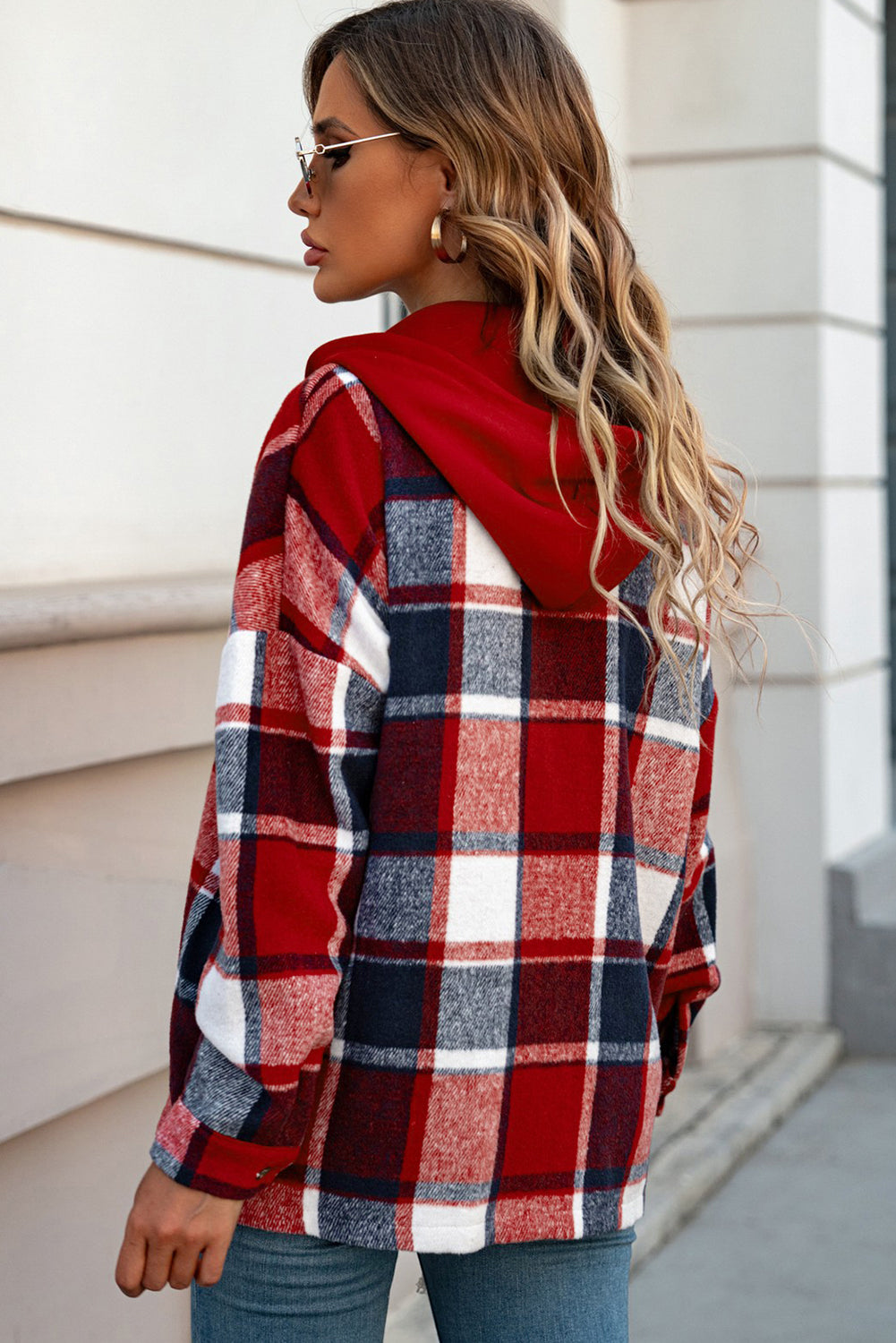 Checked shacket shirt with hood 