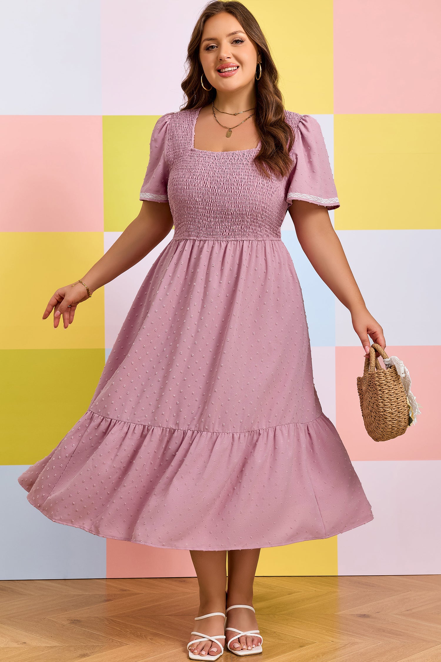 Plus size дамска розова рокля