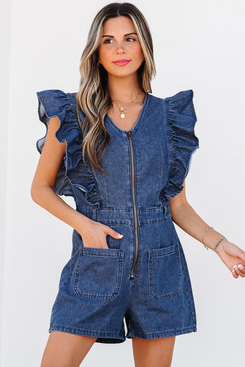 Short denim jumpsuit 