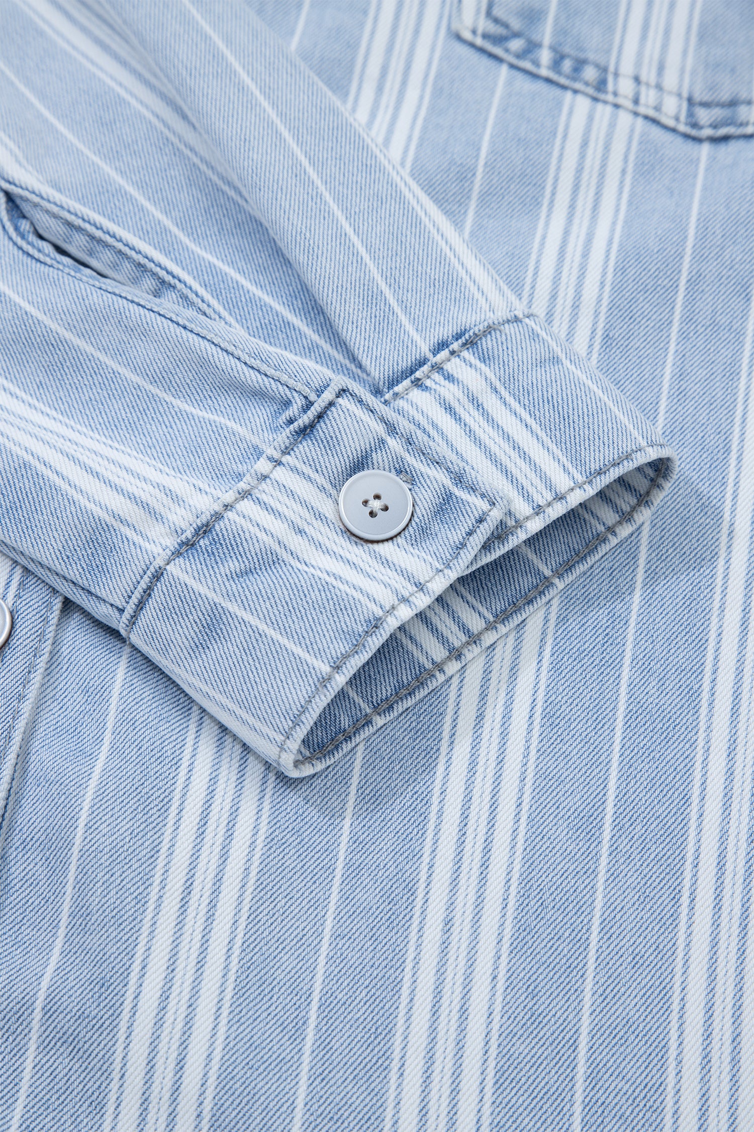 Sky Blue Stripe Boyfriend Chest Pocket Classic Denim Jacket