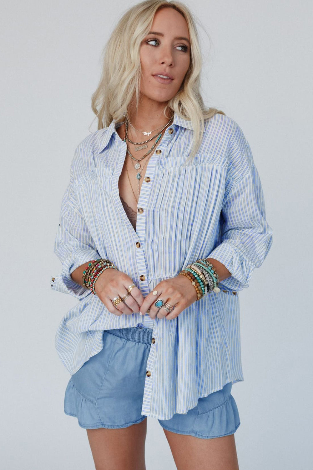 Striped cotton long-sleeved shirt 