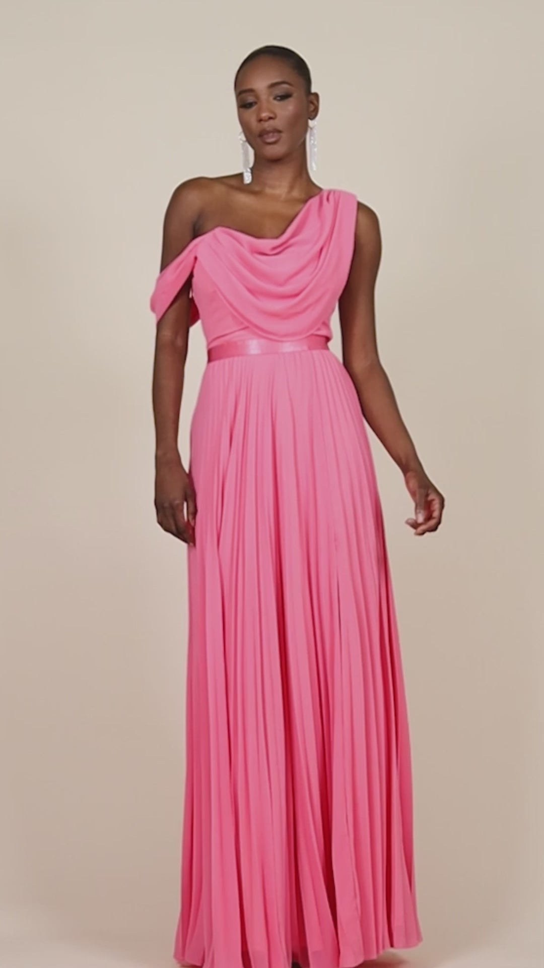 GODDIVA Coral one-shoulder maxi dress with a chiffon skirt – Edinstvena
